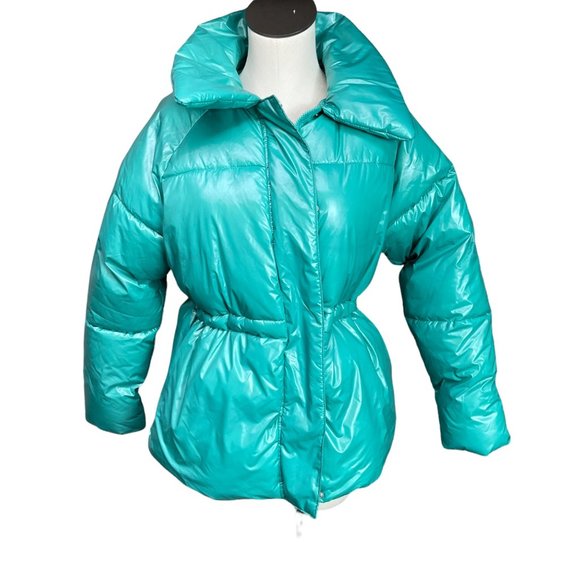 A new day Jade Green Shiny Puffer Jacket Small NEW - Picture 1 of 1